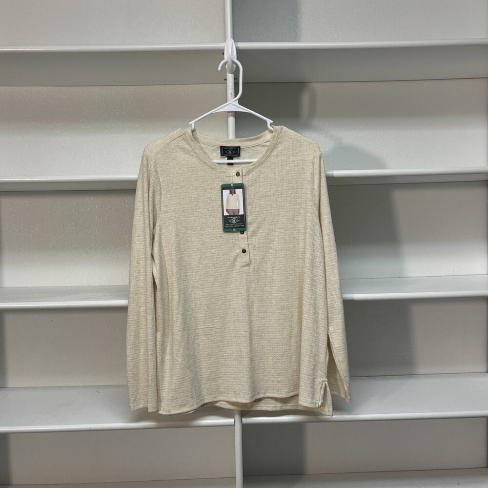 G.H. Bass & Co. Women's Long-Sleeve Henley Top, Tan, Size XL Winter Base Layer